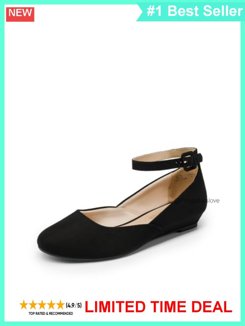Dress Flats Ballet Low Wedge Round Toe Ankle Buckle Cushioned Work Shoes